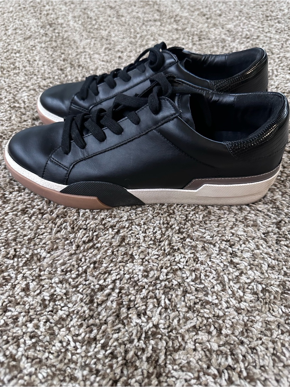 Dolce Vita Black Leather Sneakers with Cream and Tan Sole Accents